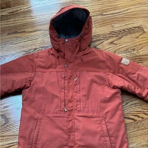 Fjallraven men’s winter jacket, size L, with hood. Burnt orange. Skogsco style.